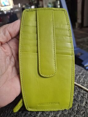Genuine Leather Lime Green Card & Phone Organizer